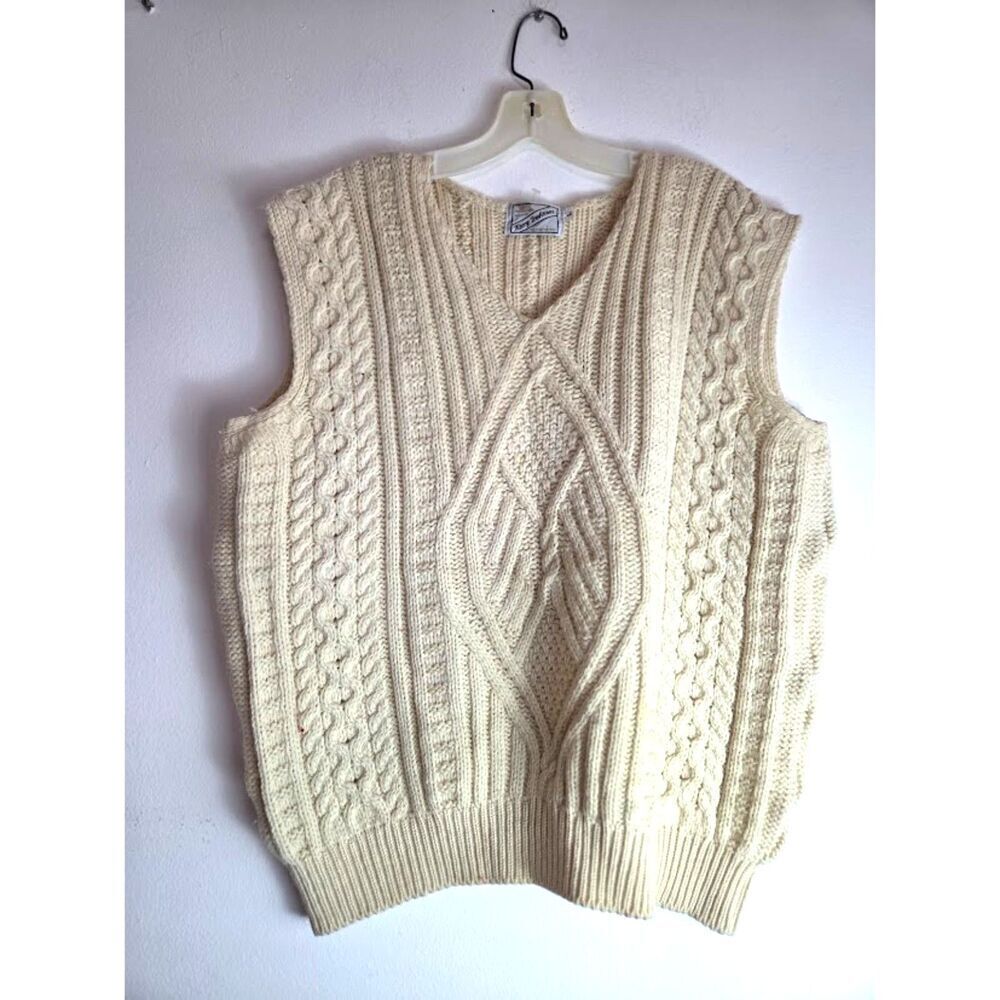 Kerry Traditions Woollen Mills Men Ivory 100% Pure New Wool  weater Vest Large